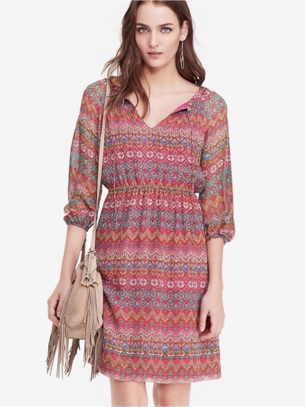 Diane Von Furstenberg Pink Multi-Color Printed Midi Dress